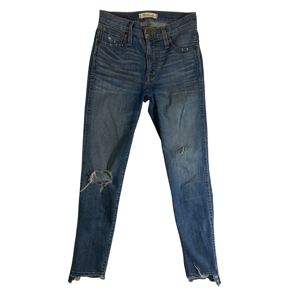 Madewell 10 High-Rise Skinny Jeans Distressed Raw Step Hem Blue 24P Petite